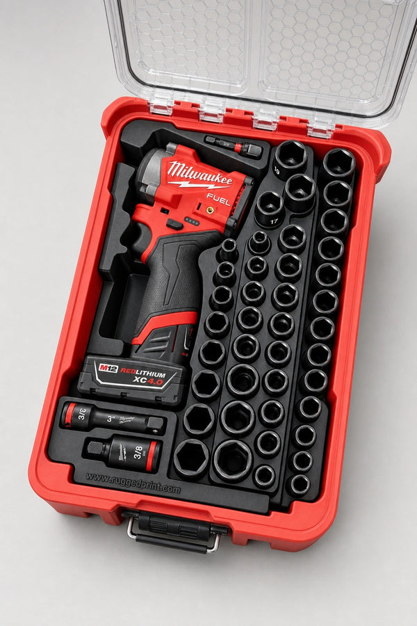 Milwaukee M12 Stubby Impact Wrench & SHOCKWAVE Socket Set PACKOUT