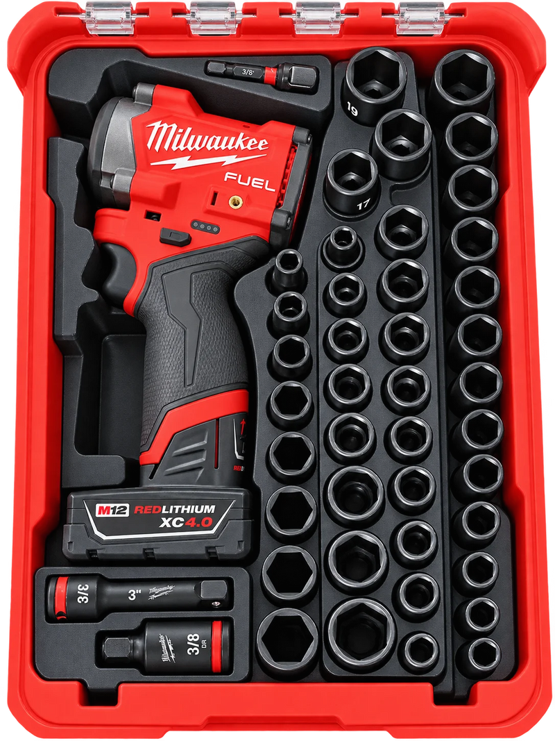 Rugged Print Milwaukee M12 FUEL impact wrench and socket set insert, compatible with Milwaukee PACKOUT 48-22-8435